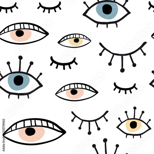 Modern seamless pattern with hand drawn eyes