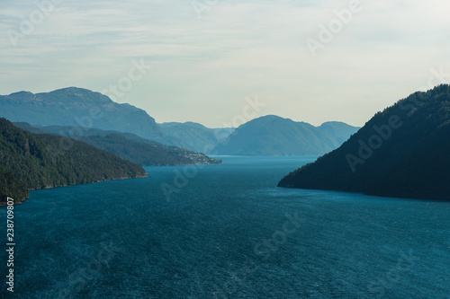 View from the far on Sand town village on Sandfjord  Norway  road 520