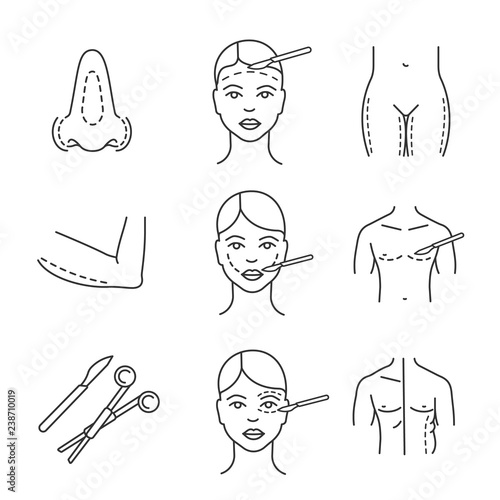 Plastic surgery linear icons set