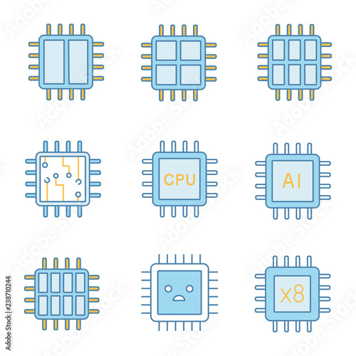 Processors color icons set