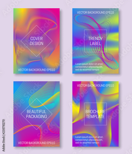 Vibrant backgrounds for cover design of divergent lines and dots. Trendy labels for beautiful packaging. Brochure, booklet or book abstract cover templates.