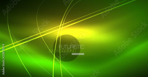Neon glowing magic background, neon banner, night sky wallpaper. Magic light effect. Christmas abstract pattern.