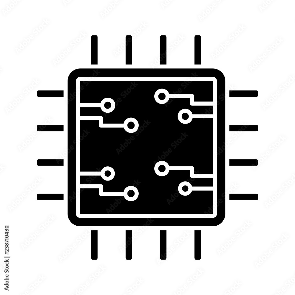 Processor with electronic circuits glyph icon Processor with electronic circuits glyph icon