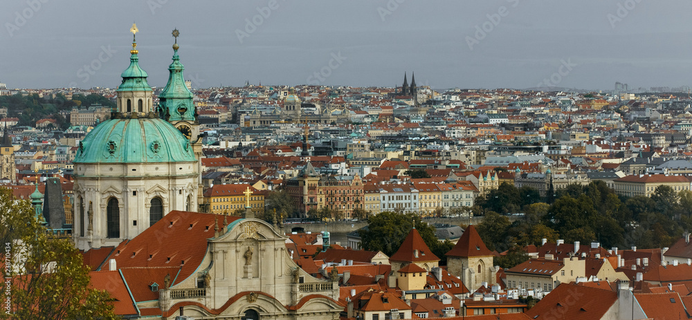 Prague Town Square Czech Republic, sunrise city skyline at Astronomical Clock Tower