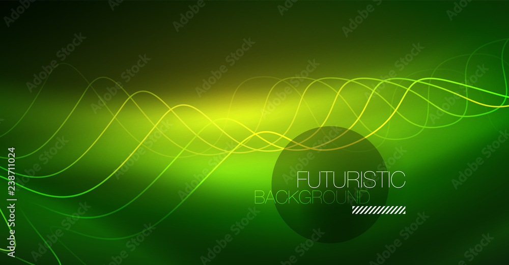 Abstract shiny glowinng color wave design element on dark background - science or technology concept Abstract shiny glowinng color wave design element on dark background - science or technology concept
