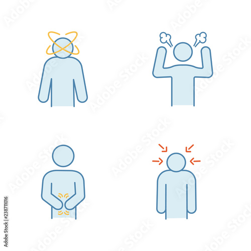 Emotional stress color icons set