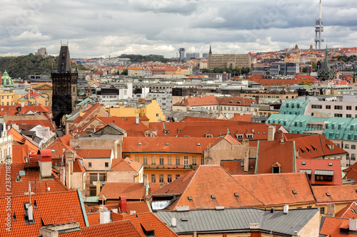 Prague Town Square Czech Republic, sunrise city skyline at Astronomical Clock Tower