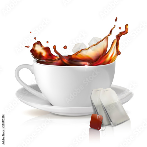 Cup and saucer top view. Tea with milk. Vector illustration isolated on white 