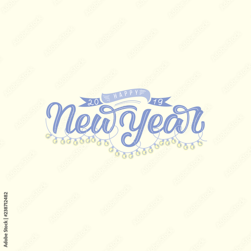 Happy New Year hand draw lettering illustration. Happy New Year calligraphy phrase. Handwritten retro lettering blue color for cards, posters, t-shirts, etc. Vector illustration Happy New Year hand draw lettering illustration. Happy New Year calligraphy phrase. Handwritten retro lettering blue color for cards, posters, t-shirts, etc. Vector illustration