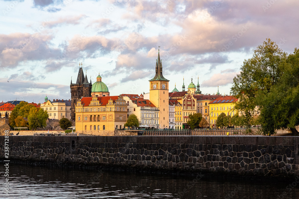 Prague Town Square Czech Republic, sunrise city skyline at Astronomical Clock Tower Prague Town Square Czech Republic, sunrise city skyline at Astronomical Clock Tower