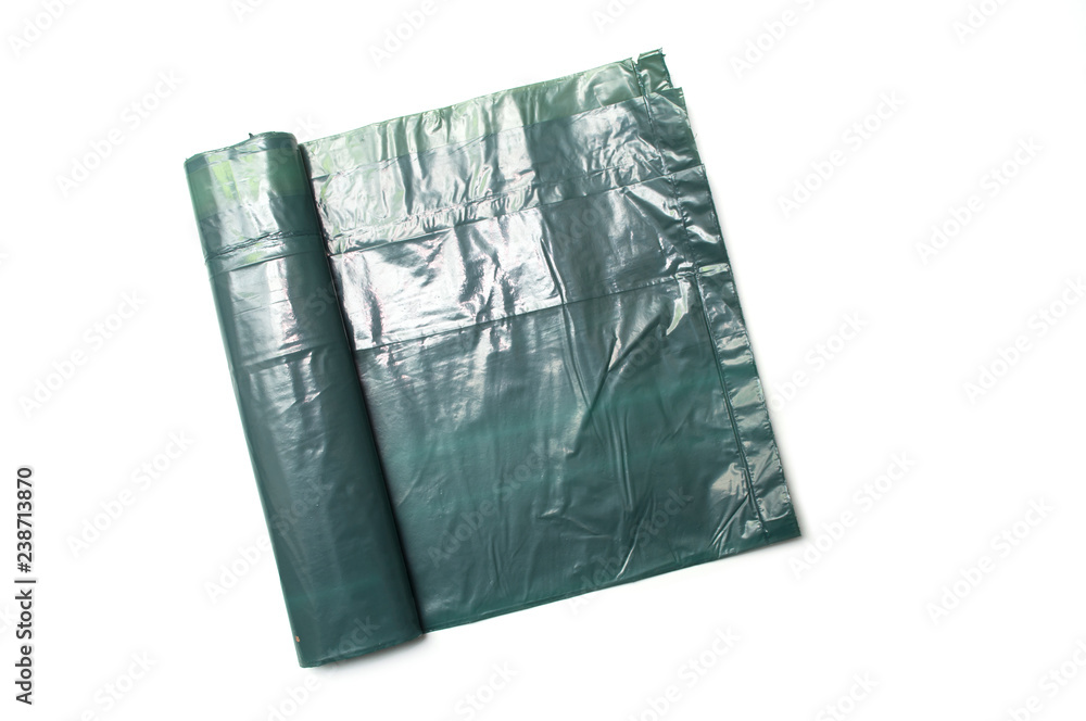 closeup of plastic garbage bag on white background