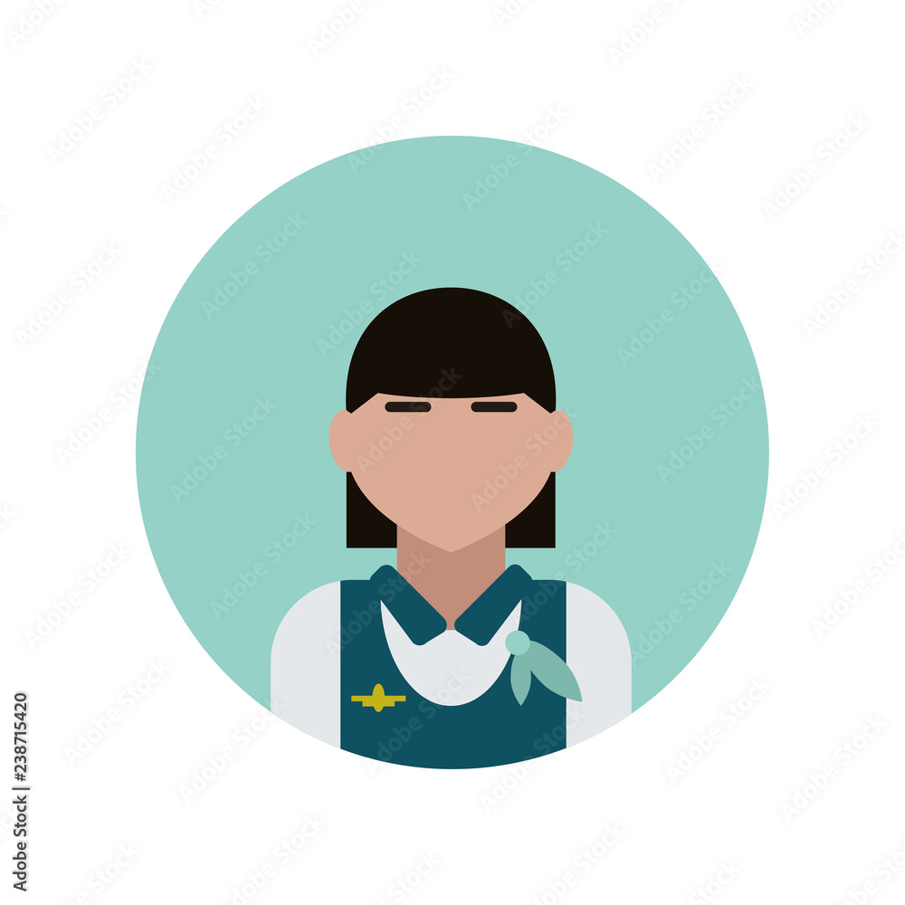 Stewardess flat icon isolated on blue background. Simple Professions sign symbol in flat style. Professions elements Vector illustration for web and mobile design.