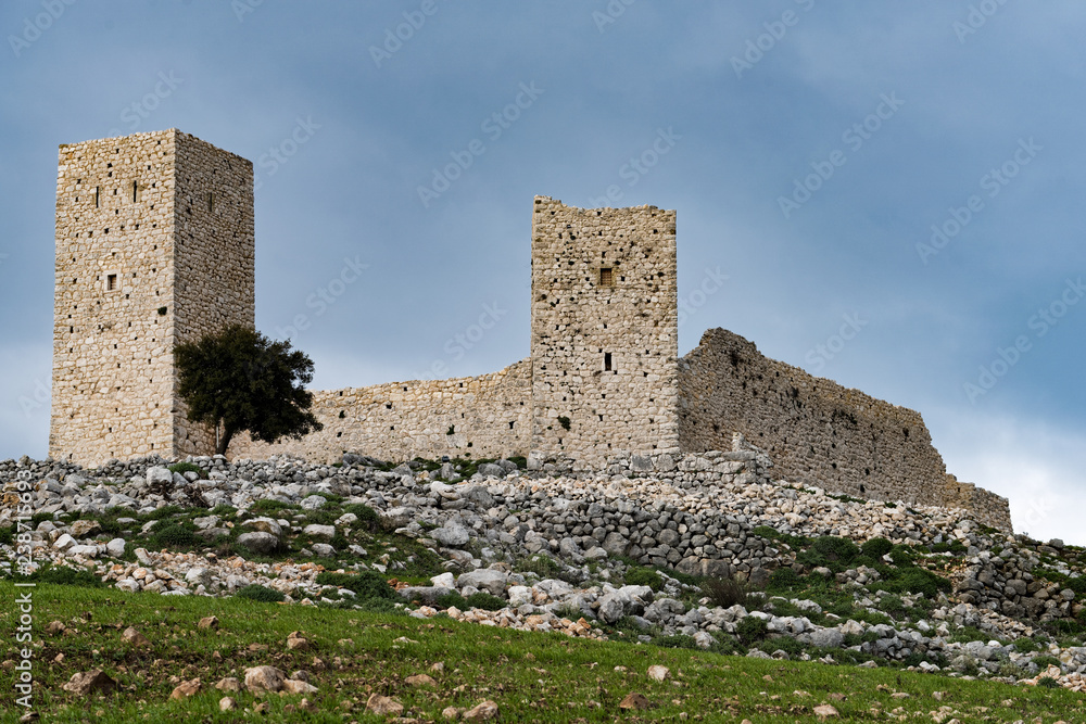 View of the historical Castle of Agionori in Peloponnese, Greece