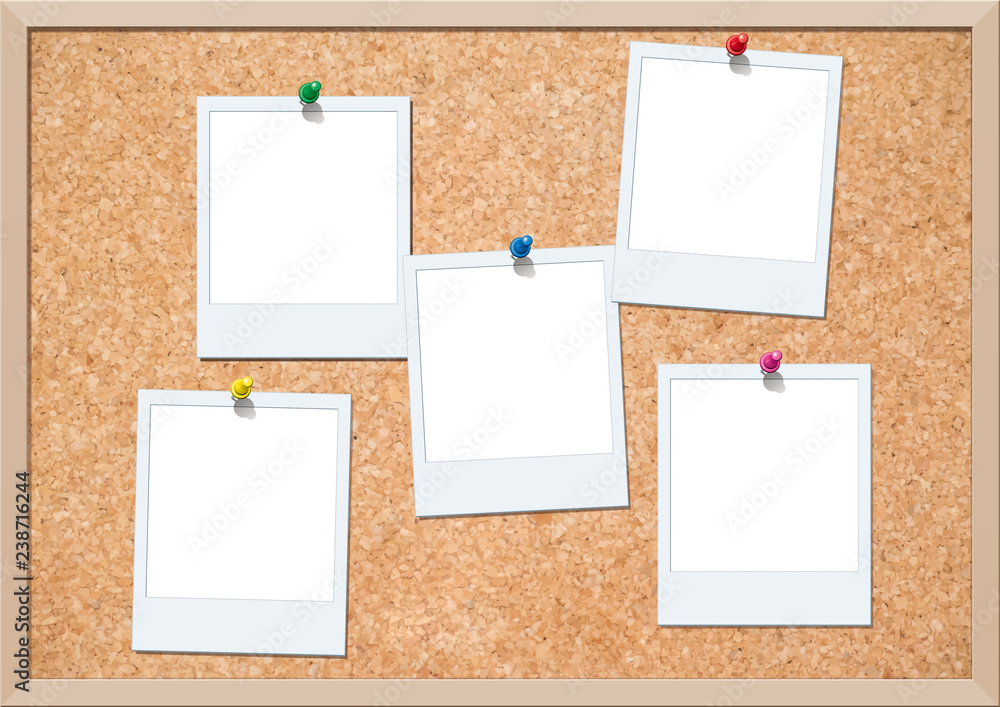 コルクボードにピン留めされたポラロイド写真 Stock Vector Adobe Stock