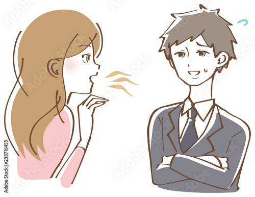 口臭くさい　女性　イラスト