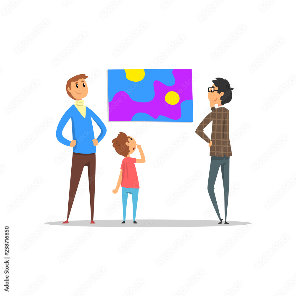 People looking at painting hanging on the wall, art gallery with visitors vector Illustration People looking at painting hanging on the wall, art gallery with visitors vector Illustration