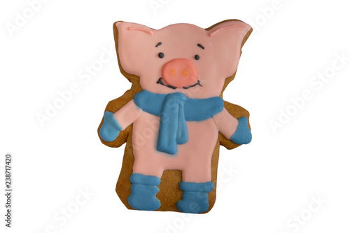 Gingerbread pig on white background,Pig 2019 Gingerbread isolated on white background