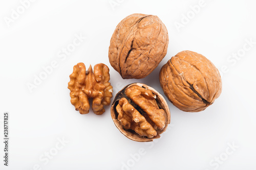 Food: Top View of Walnut Isolated on White Background Shot in Studio