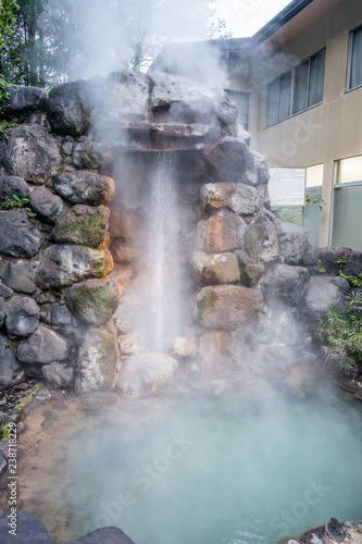 Tatsumaki Jigoku (Tornado Hell) fountain in autumn, which is one of the famous natural hot springs viewpoint, representing the various hells in Beppu