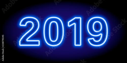 2019 neon icon. icon. New year neon concept symbol design. Stock - Vector illustration can be used for web.
