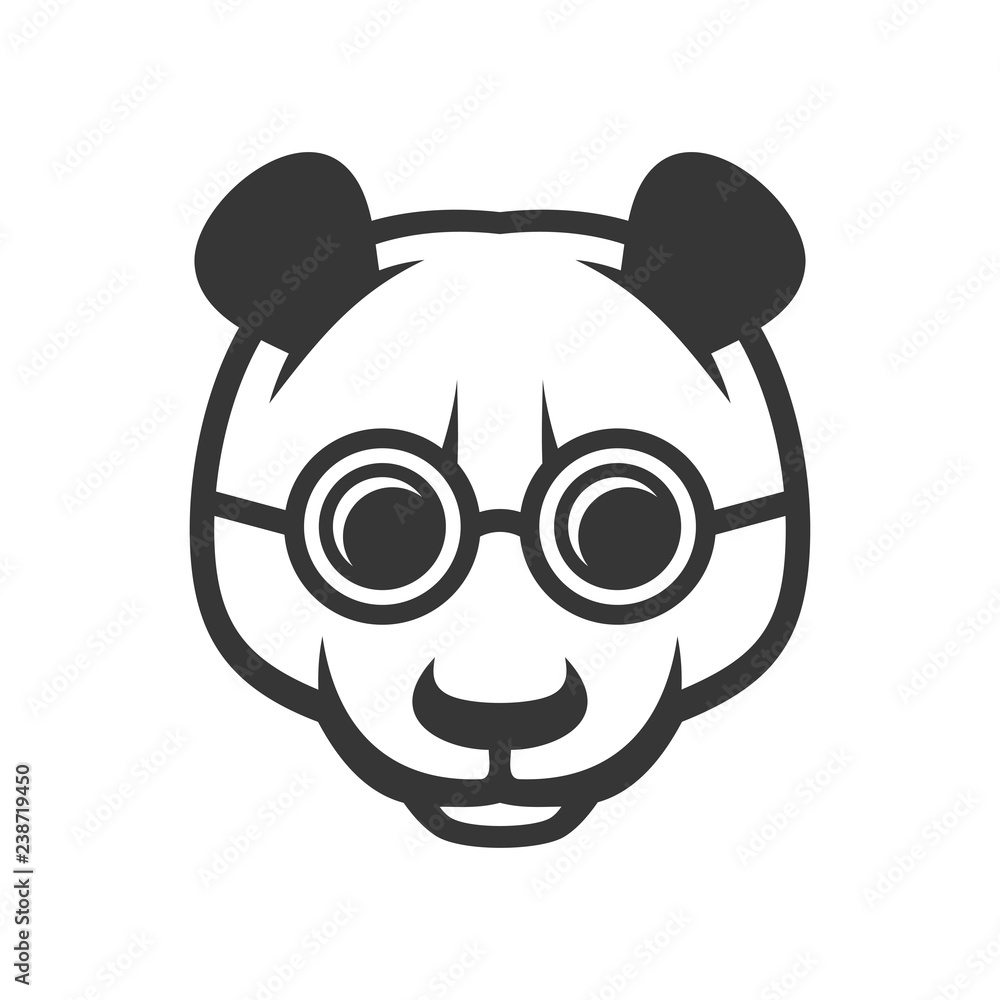 Cute Panda Face with Glasses Icon Logo. Vector Cute Panda Face with Glasses Icon Logo. Vector