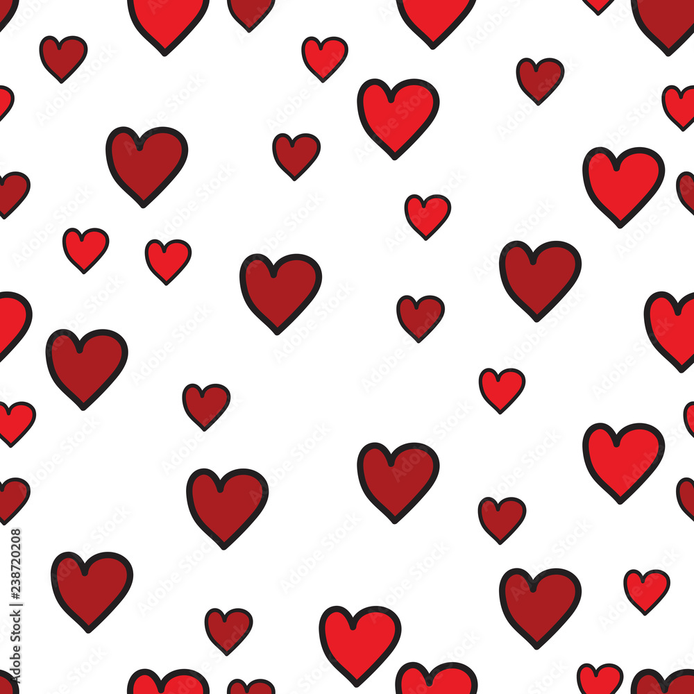 Red hearts different sizes seamless pattern on White background