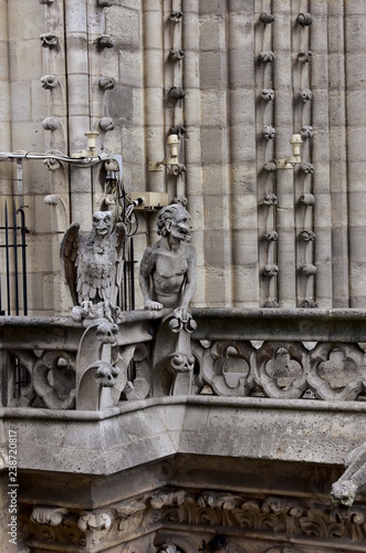 Notre Dame Cathedral, Paris, France. Gargoyles and chimeras, monsters and demons.