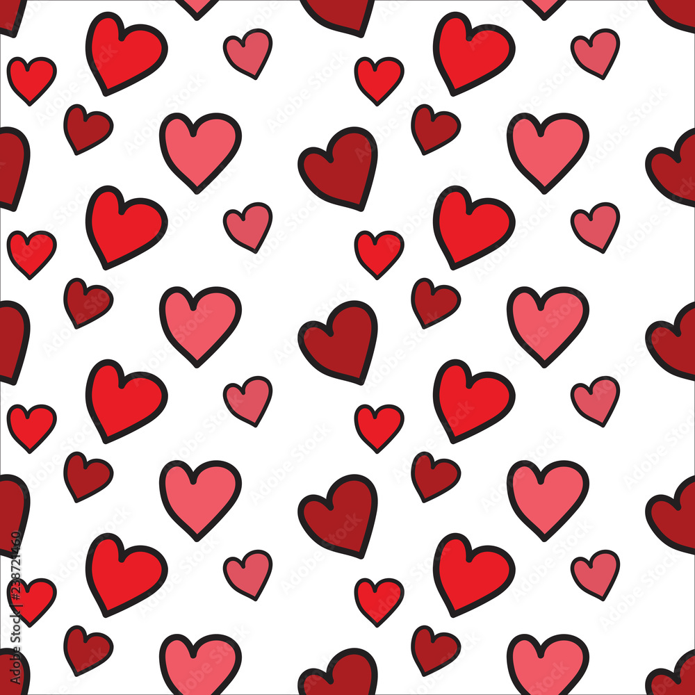 Red hearts different directions seamless pattern on White background