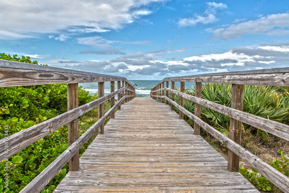 Boardwalk to the Beach of Canaveral National Seashore at Cape Canaveral Florida