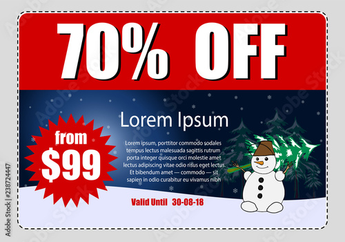 business coupon. Vector illustration Sale of goods and services. Christmas sale. Voucher.