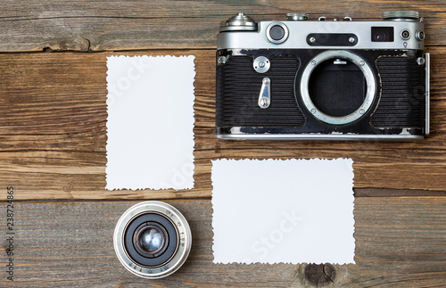 two retro photo, vintage camera and lens