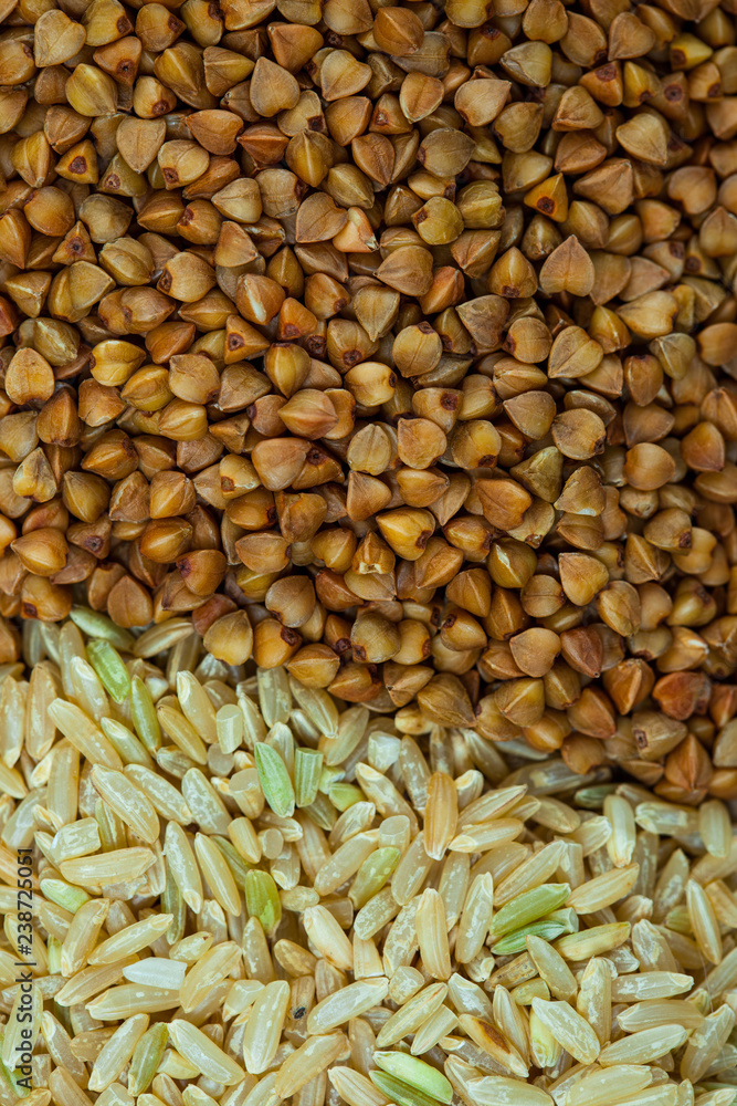 Naklejka premium brown rice and buckwheat cereal
