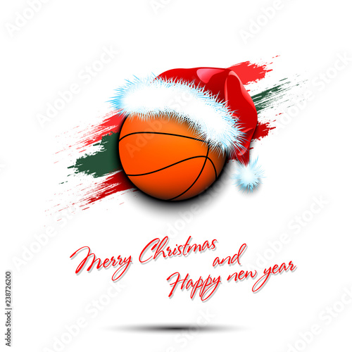 New year and basketball ball in santa hat