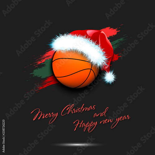 New year and basketball ball in santa hat