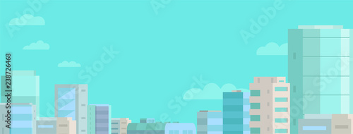Web banner background. Panorama city and blue sky. Standard size. Place for text.