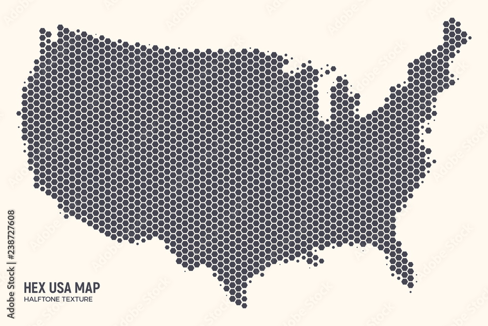 Fototapeta premium Hex USA Map Vector Isolated on Light Background. Hexagonal Halftone United States of America Wallpaper