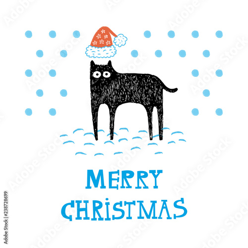 Christmas Cat card vector i...