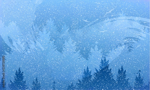 Abstract background of forest and mountains with flying birds