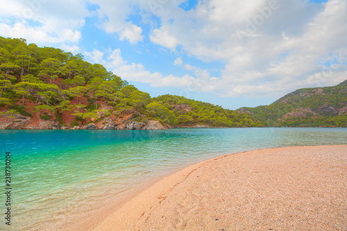 Oludeniz lagoon in sea landscape view of beach, Turkey