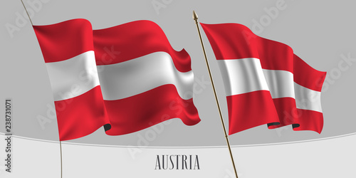 Set of Austria waving flag on isolated background vector illustration