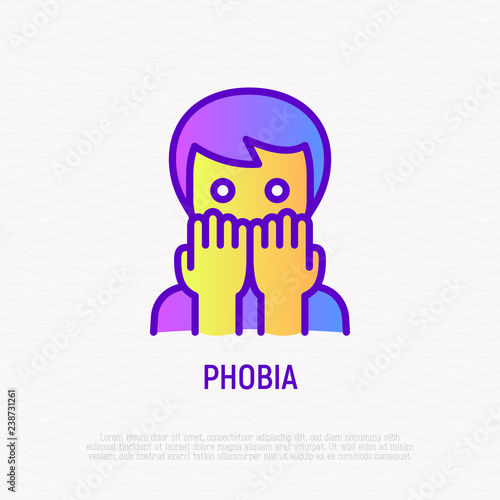 Phobia thin line icon: scared man. Modern vector illustration of anxiety, panic attack.