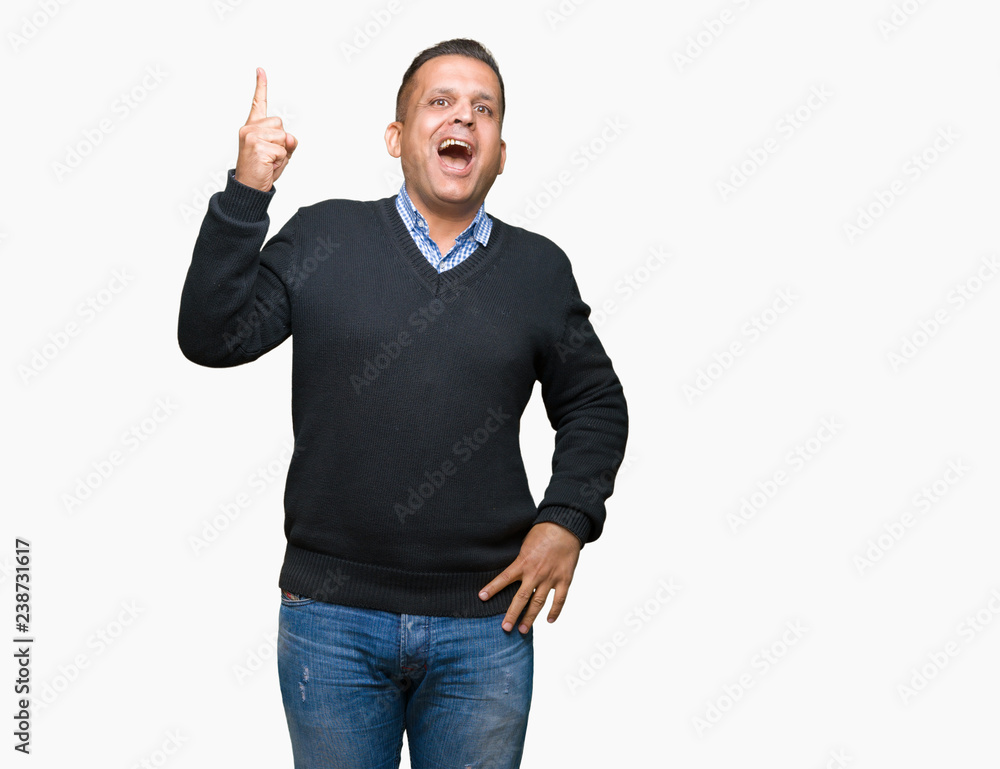 Handsome middle age man over isolated background pointing finger up with successful idea. Exited and happy. Number one. Handsome middle age man over isolated background pointing finger up with successful idea. Exited and happy. Number one.