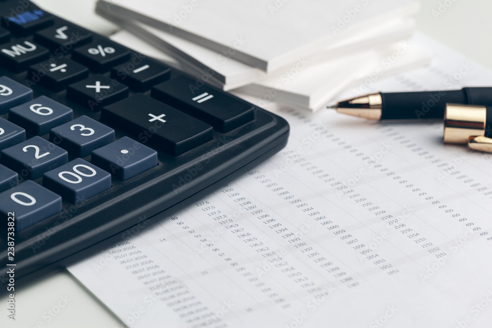 Business still life with calculator on table in office. Business still life with calculator on table in office.