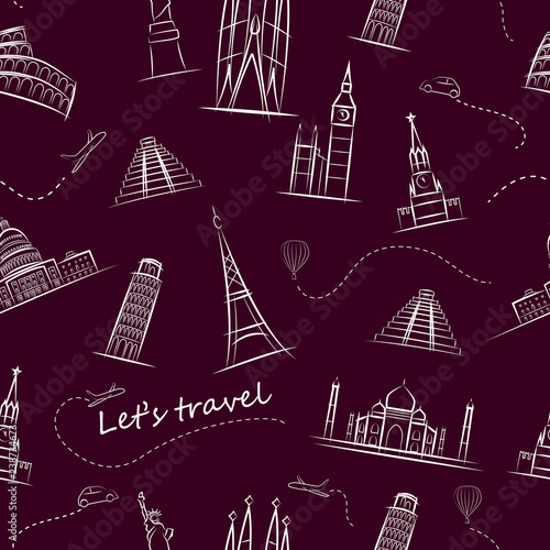 Wallpaper Mural World s most popular tourist sights. Colored seamless pattern Torontodigital.ca