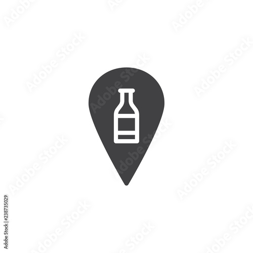 Bar location pin vector icon. filled flat sign for mobile concept and web design. Map marker with beer bottle simple solid icon. Symbol, logo illustration. Pixel perfect vector graphics