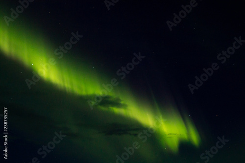 Northern lights detail view from Iceland. Green aurora