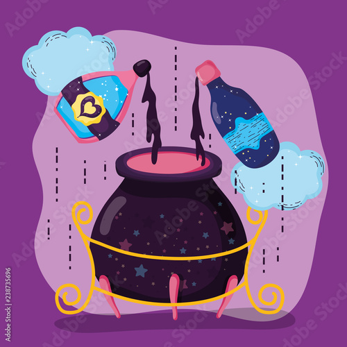 magic cauldron with potions conjure effect