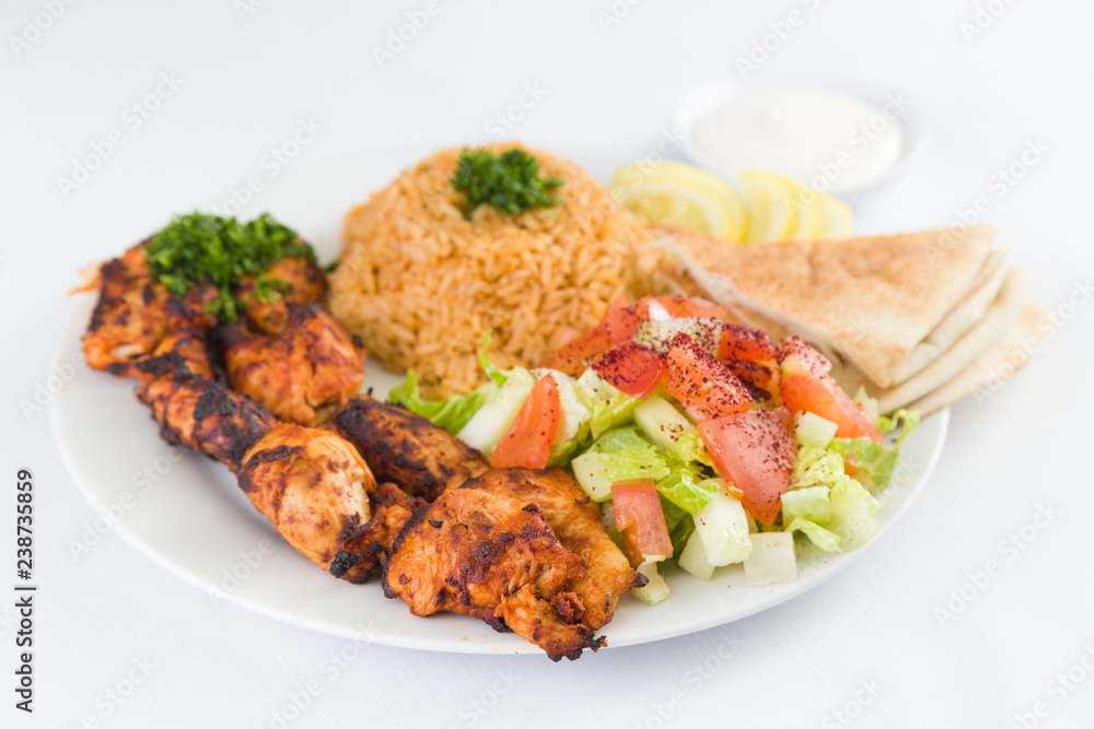 Chicken Kafta Kabab with Rice and Salad Chicken Kafta Kabab with Rice and Salad