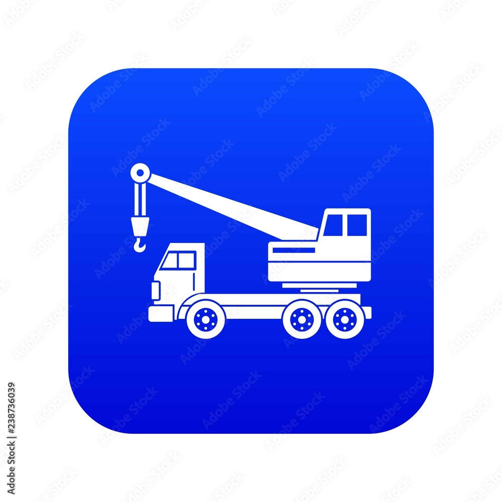 Truck crane icon digital blue for any design isolated on white vector illustration Truck crane icon digital blue for any design isolated on white vector illustration