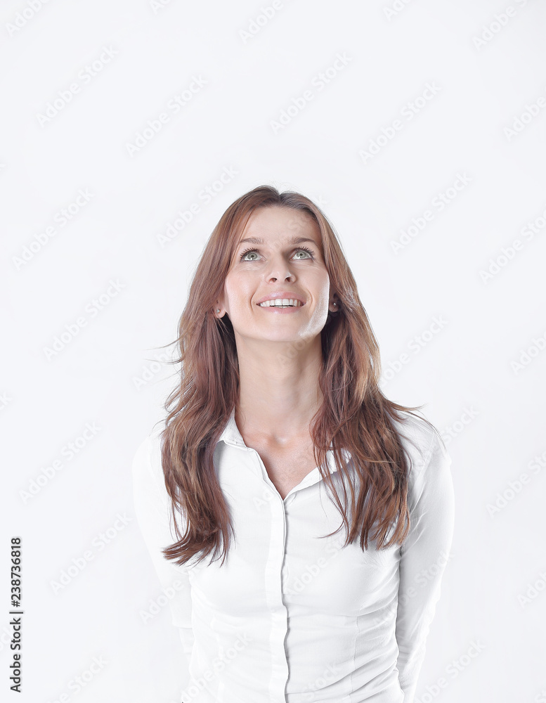 close up.young business woman looking up at copy space close up.young business woman looking up at copy space